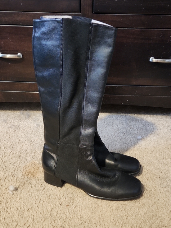 Ros Hommerson Shoes - Ros Hommerson Black Leather Stretch Calf Knee-High Heeled Boots Sz. 10 Narrow